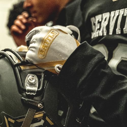 Battle Sports Ultra-Stick Wide Receiver Football Gloves - Adult & Youth Football Gloves - color: Gold/White, size: Youth X-Large