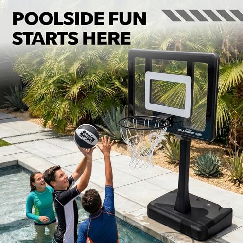 GoSports Splash Hoop Elite - Adjustable Height or Fixed Post - Pool Hoop Basketball Game with Water Weighted Base, Regulation Steel Rim and 2 Pool Basketballs - color: Elite Adjustable - Black