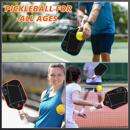 TADHG Pickleball Paddle Set 2 Lightweight 8.4oz Paddles with Honeycomb Core Spin-Friendly Surface 4 Balls