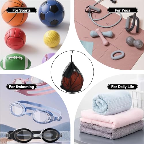 Single Mesh Ball Bag with Double Hook for Basketball Soccer & Volleyball, Portable Ball Storage Bag Drawstring Bags for Soccer Basketball Football Volleyball Rugby