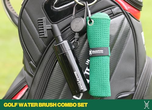 Handy Picks Golf Club Cleaner with Water Bottle Holds 5.5 OZ, Heavy Duty Metal Retractable Magnetic Clip, Waffle Microfiber Golf Towel, Ideal Water Brush Combo - color: Green