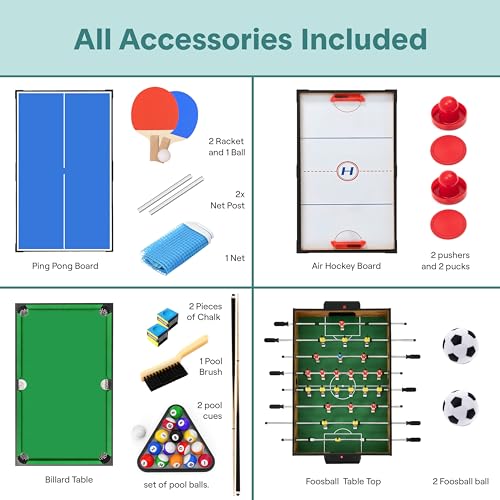 SereneLife Multi Game Table, 48” Sports Arcade Games with Accessories, Ping Pong, Hockey, Pool Billiards, Soccer Foosball All in One, for Indoor and Outdoor, Family, Kids and Adults