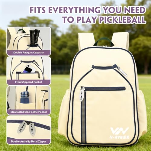 Pickleball Bags, 30L Deluxe Waterproof Pickleball Backpack with Shoe Compartment for Men Women Pickle Ball Gift Accessories for Pickball Lovers (Beige) - color: Beige