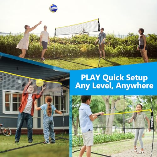 12FT Portable Volleyball Training Net Equipment Set with 2 Volleyball,Pump and Carry Bag.Outdoor/Indoor Freestanding Volleyball Practice Net 3 Adjustable Height for Driveway