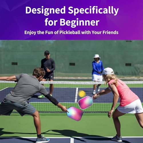 AL Kort Pickleball Paddles Set of 2, Fiberglass Pickleball Racket Lightweight Paddles, USAPA Approved Pickle Ball Equipment with Bag and 4 Balls, Pickle Rackets 2 Pack for Beginners - color: Purple & Black/White Handle