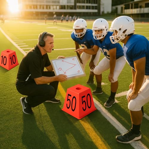 Set of 11 Football Field Yard Line Markers Orange High Visibility Stackable Portable 4 Sided Field Yardage Markers for Football Training