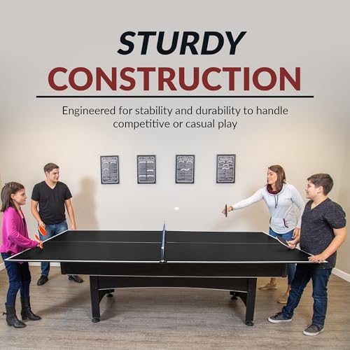 Hathaway 9 ft Quick Set Table Tennis Conversion Top – Regulation Sized, Foldable, Durable Engineered Surface, Protection Pads – Indoor Ping Pong Table Topper for Pool Table w/Net & Posts