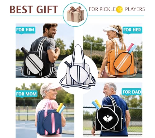 Pickleball Sports Tote Bag with Racket Holder, Neoprene, Adjustable Shoulder Strap - color: White