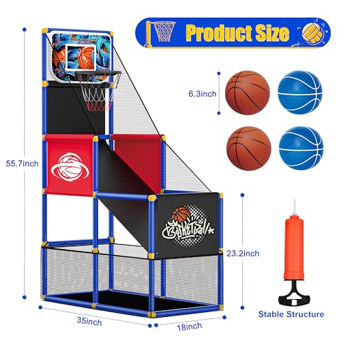 Kids Arcade Basketball Hoop with 4 Balls,Indoor Outdoor Single Shot Basketball Game for Toddler,Carnival Games Sport Toys Gifts for Boys Girls Ages 3-8,Ideal for Competition