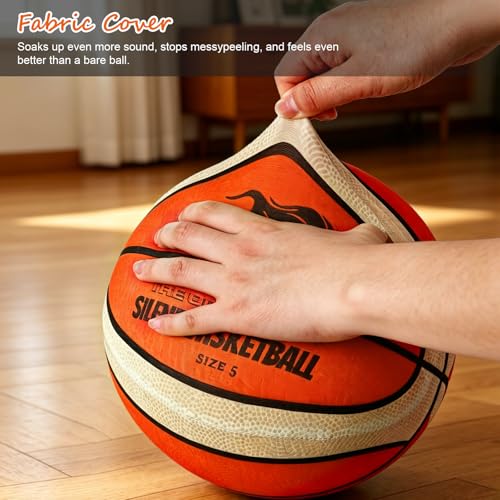 Silent Basketball Size 5 with Fabric Cover, Airless Basketball for Quiet Dribbling and Indoor Training, Pro PU Foam Ball for Ideal Gift for Birthdays or Christmas (No.5-25.3")