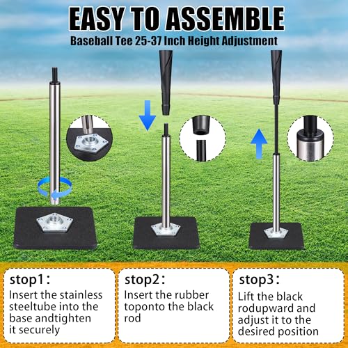 Batting Tee, Baseball Tee (25-37 Inch Height Adjustment), Baseball Tees for Hitting, Softball Tee