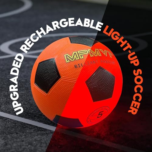 Glow in The Dark Soccer Ball - Water-Resistant, Official Size 5, Light Up with Every Kick, Includes Pump, Manual & Extra Batteries - Perfect Soccer Gifts for Kids and Teen Boys