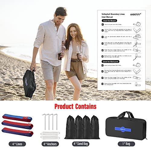 Professional Beach Volleyball Lines for Sand 26.3' X 52.6'| 30' X 60', 2 inch, Better Visible, Upgraded Weather Resistance, with Metal Anchors & Sand Bags