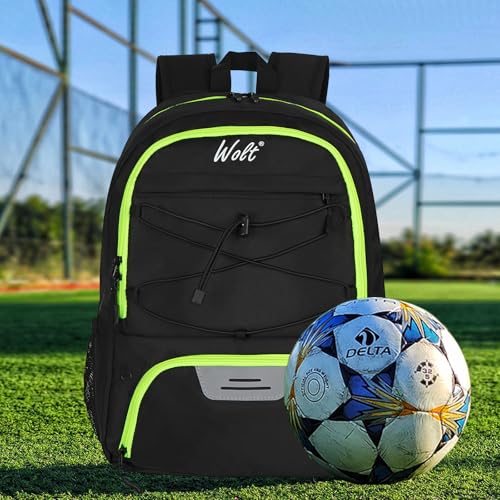 WOLT Soccer Backpack Soccer Bag with Ball Holder & Shoes Compartment, Sport Equipment Bags For Football, Basketball, Volleyball, Gym - color: LemonGreen