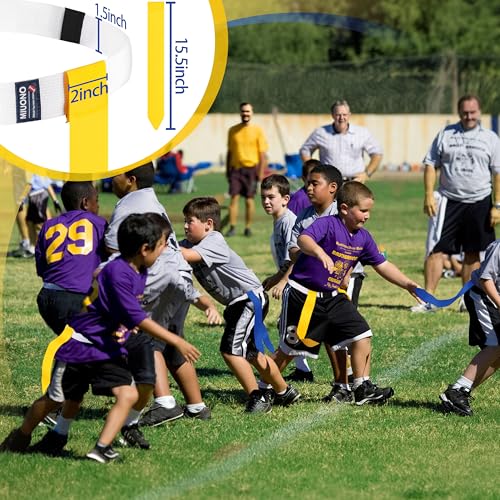 Flag Football Belts and Flags, 28 Player Bundle with Red, Yellow, and Blue Flags, Adjustable Black and White Belts, Ideal for Kids and Adults