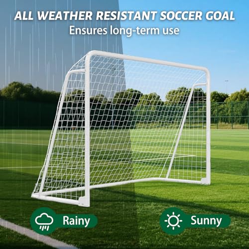 NAIZEA Soccer Goals - 24x8/21x7/18x7/12x6/16x7/10x6/8x6/6x4FT Soccer Goals for Backyard Training- Portable Metal Soccer Net for Youth & Adults - Heavy Duty Steel for Indoor Outdoor Games & Practice - size: 10ft x 6ft, style: Trainer-White/Steel
