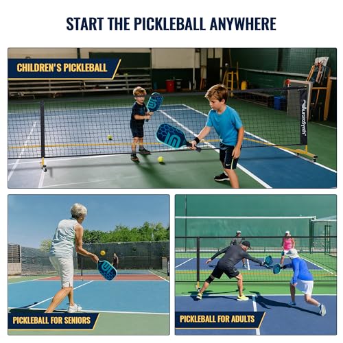 AuroraSynth Portable Pickleball Net Set with Wheels, 22 x 3ft Regulation Size Pickle Ball Net with Ball Collector, 4 Pickle Balls, 4 Pickleball Paddles, Carry Bag for Backyards, Driveway, Garage