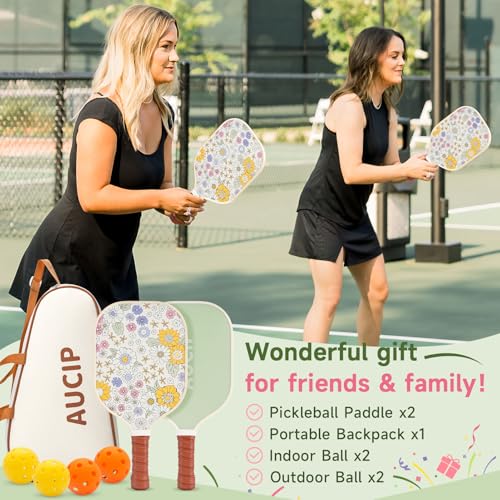 Pickleball Paddles, USAPA Approved Cute Pickleball Paddles Set of 2/4, Polypropylene Honeycomb Core, Fiberglass Pickleball Set with 2 or 4 Pickleball Rackets, 4 Balls, 1 Bag for Women