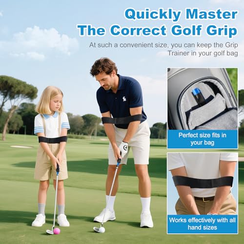 Golf Grip Trainer with Swing Band, Lightweight Ergonomic Training Aid for Grip Strength & Swing Technique, Build Muscle Memory for Beginners to Advanced Golfers (Indoor/Outdoor)
