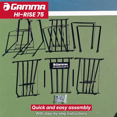 Gamma Ball Hopper Hi-Rise 75 - Heavy Duty Tennis Ball Basket with Handle for Easy Pickup & Storage - Holds 75 Tennis Balls, Durable Steel Construction, Weather-Resistant Coating - Black