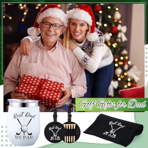 Funnymoom 3 Pcs Golf Gifts for Dad Men Husband Best Dad by Par Accessories Set Kit Include 12 oz Tumbler Tee Holder with Wood Golf Tee and Black Towel for Thanksgiving Day Christmas Birthday Gifts