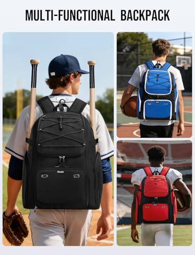 Baseball Backpack for Adult Large Capacity Softball Bat Bag with Shoe Compartment & Wet Pocket Baseball Bag with Fence Hook for 4 Bats & Equipment