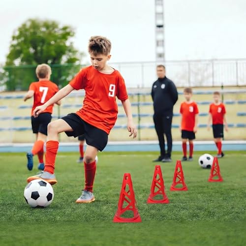 24 Pack Soccer Cones, 9 Inch Agility Cones for Soccer, Football, Basketball, Cones for Sports Training, Speed & Agility Drills, Field Marking Equipment