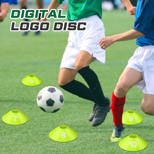 10 Pcs Numbered Sports Disc Cones 1-10 Soccer Cones with Mesh Carry Bag Flexible Agility Cones Soft Field Cones for Gym PE Classes School Activities Games, Sports Training Equipment - color: Green
