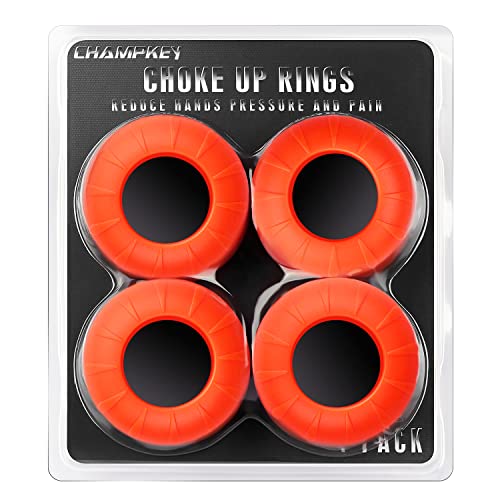 CHAMPKEY Premium Choke Up Rings 4 Pack | Reduced Hands Pain and Pressure Baseball Rings | Ideal for Baseball, Softball and Tee Ball Bat - color: Orange