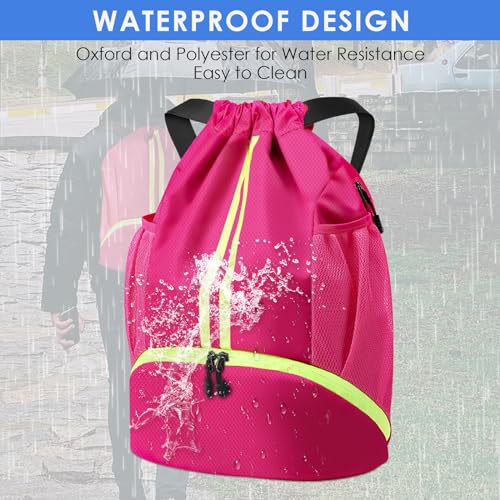 BROTOU Soccer Bags, Football Backpack, Volleyball Bag, Drawstring Backpack with Ball and Shoe Compartment, Football bags for Equipment Swim Gym Bag - color: Pink