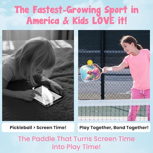 Kids Pickleball Paddle Designed for Ages 3–12 | Lightweight Fiberglass (0.37 lbs) | Small Grip for Easy Control | Fun Beginner Gift for Girls, Toddlers & Youth - color: Princess
