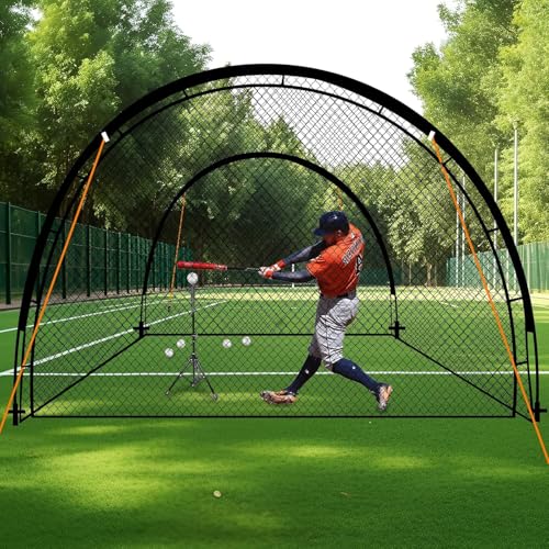 Baseball Batting Cage for Backyard, Softball Cage Batting Net Portable with Carrying Bag Detachable Door with Hitting Target for Batting Training Pitching Practice - size: 11 ft
