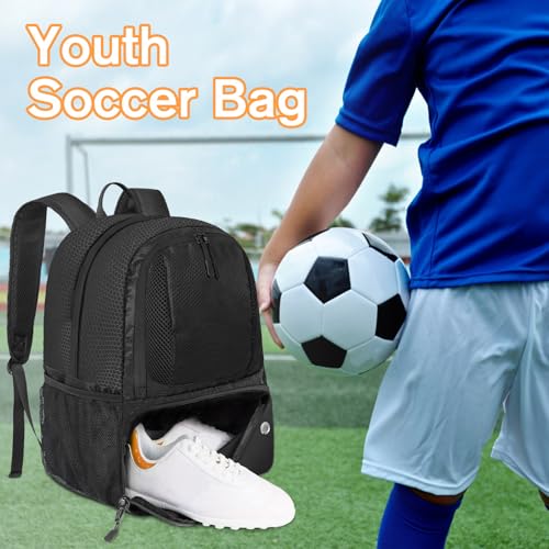 YOREPEK Soccer Backpack,Soccer Bag with Ball Holder, Water resistant Sport Equipment Bags Fit Basketball Volleyball Football - color: Coal Black