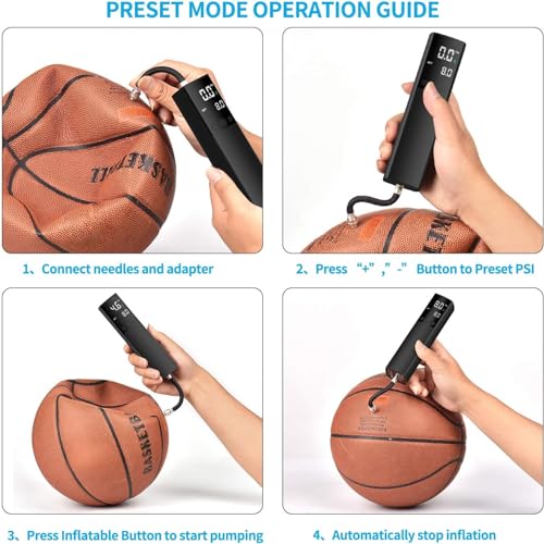 Pumteck Electric Ball Pump, Smart Air Pump Portable Fast Ball Inflation with Precise Pressure Gauge and Digital LCD Display for Football Basketball Volleyball Football - color: Black