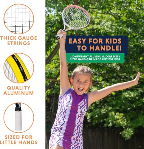 Kids Tennis Racket with Training Videos – Aluminum Youth Tennis Racket with Neoprene Handle for Children Age 5-12 – Learn Faster and Play Better by Street Tennis Club
