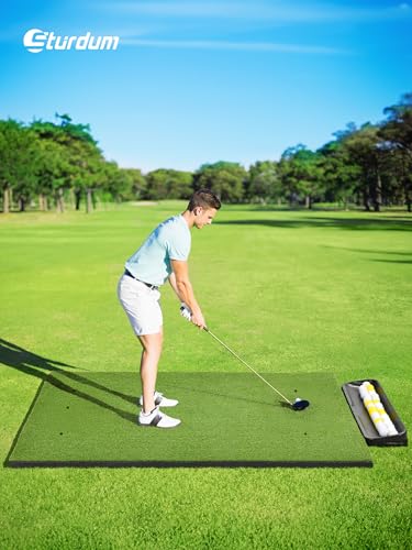 Golf Hitting Mat 5×4ft, Thickened 21/31/36mm Golf Practice Mat for Indoor Outdoor, Top-Notch Artificial Turf Driving Matt with 9 PU Balls+3 Rubber Tee+7 Tee