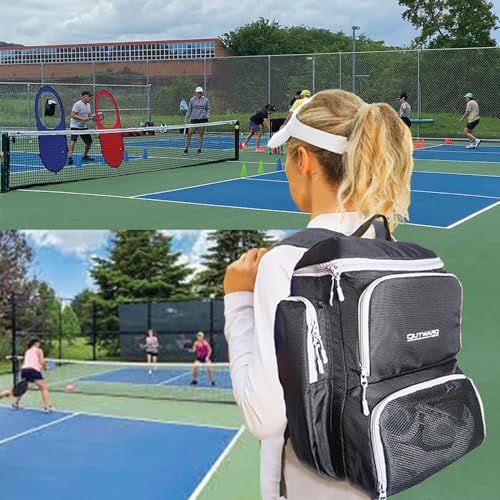 Pickleball Bag Deluxe Backpack Fits 4 Paddles and 10+ Balls - Shoe Compartment, Fence Hook, Storage Pockets, Adjustable Sling, Pickleball Accessories Equipment Bag