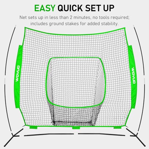 7x7 ft Baseball Net for Batting Pitching Hitting, Softball Pitching Net with Strike Zone, Tee, Ball Caddy, Softball Batting Net Baseball Training Equipment for Kids Adult Youth Sport Practice - color: Green