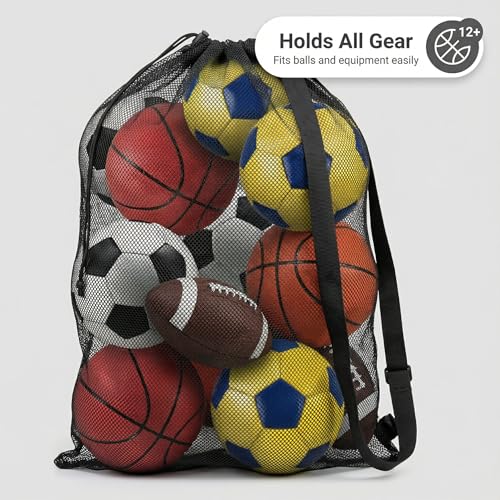 Extra Large Soccer Ball Bag,40x30 Inch Extra Large Mesh Equipment Sack for Coaches, Storage Bag for Basketball, Volleyball, Gym Equipment, Swimming Gear - color: Black (No Pocket)