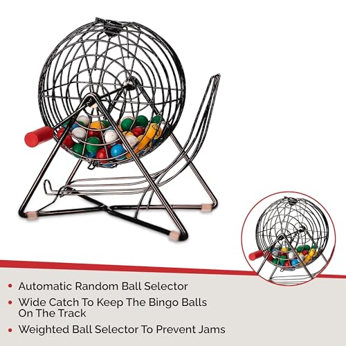 MR CHIPS Professional 11" Steel Bingo Cage Only – Fits 7/8" Bingo Balls (Not for 3/4" Balls or 38mm Ping Pong Balls) – Mysterious Black - color: Mysterious Black Bingo Cage Only