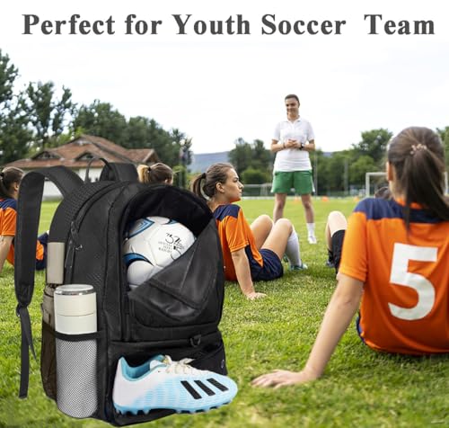 Soccer Bag, Basketball Backpack, Sports Equipment Bag with Shoes and Ball Compartment Holds Sneaks, Helmet, Basketball, Football, Vollyball, Gloves - color: Full Black