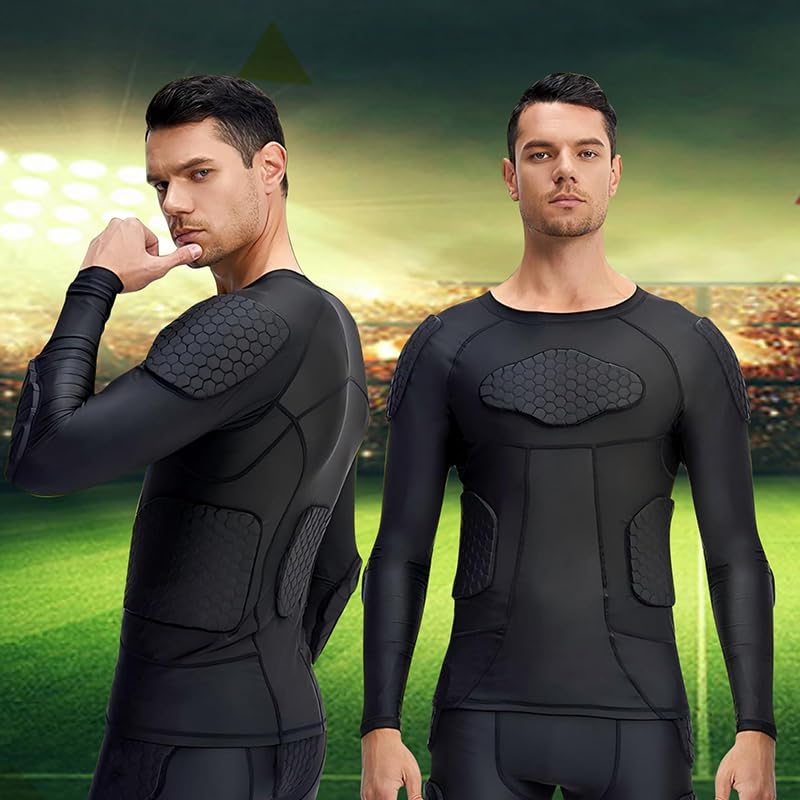 Padded Compression Shirt, Short Sleeve Football Protection Gear - size: Long-Small