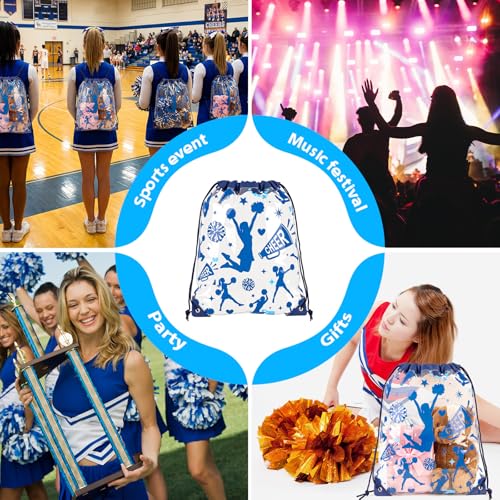 Cholemy 12 Pcs Clear Cheer Drawstring Bags for Cheerleaders 17 x 13 Inch, Transparent Sports Cheerleading Gift Goodie Treat Bags for Team, Waterproof String Backpacks for Girls Cheer Camp - style: Cheer Style