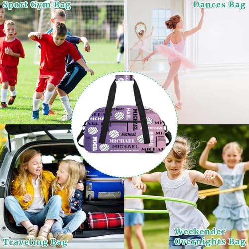 Custom Volleyball Gym Bag Duffel Bag for Women Men, Personalized Name Sport Bag Overnight Bags Customized Travel Weekender Bag, Purple Voilet - color: Purple Voilet