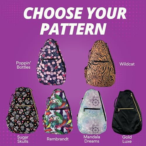 Womens Tennis Backpack - Taboo Fashions Ladies Tennis Bag Holds Two Racquets, Padded Straps and Side Carry Handle - color: Black, Gold