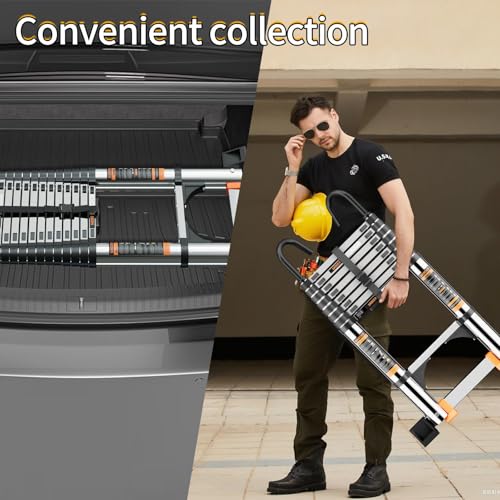 Telescoping Ladder,with Stable Hook and stabilizer barand,Extension Ladder, Heavy Duty 330lbs Max Capacity, Multi-Purpose Collapsible Ladder for RV or Outdoor Work(14.5FT/4.4M) - size: 14.5FT/4.4M