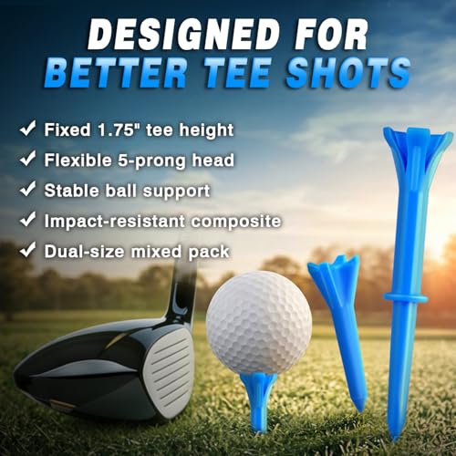 150 Pack Mixed Sizes (3-1/4"x100 & 1-1/2"x50) 5-Prong Golf Tees – Ultra-Stable & Low-Resistance Design for Longer Drives Plastic Golf Tees