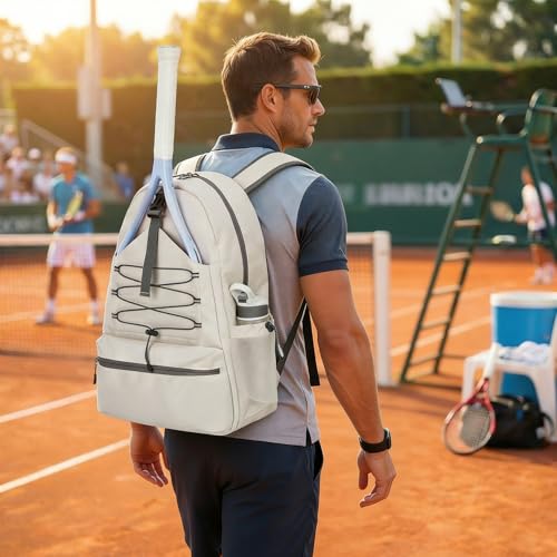 Garvee Tennis Backpack for Men Women, 2 Racket Pickleball Bag with Separate Shoe Compartment, Large Tennis Racket Bag for Racquet Sport Equipment, Beige/Black - color: Beige