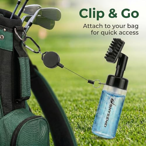 Golf Club Cleaner with Water Brush โ Push-Activated Groove Tool, Transparent Reservoir, Portable with Retractable Clip for Golf Bag