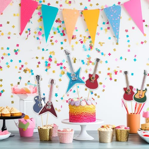 Music Rock Guitar Centerpieces Sticks,Guitar Player Table Toppers,Rock and Roll Birthday Party Decorations Music Note Star Photo Booth Props Theme Party Supplies.Sticks, Set of 15 - color: Jt